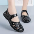 thumbnail image 1 of JeashCHAT Women's Sandals Cut-Out Closed Toe Elastic Ankle Strap Wedge Sandals Anti-Slip Breathable Summer Flat Sandals Soft Bottom Casual Shoes (Black), 1 of 7