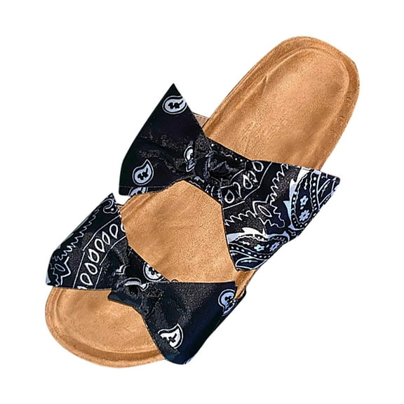 JeashCHAT Women's Slide Sandals Open Toe Two Bowknot Band Slip On Flat Sandals Platform Low Heel Comfy Nonslip Casual Beach Sandals