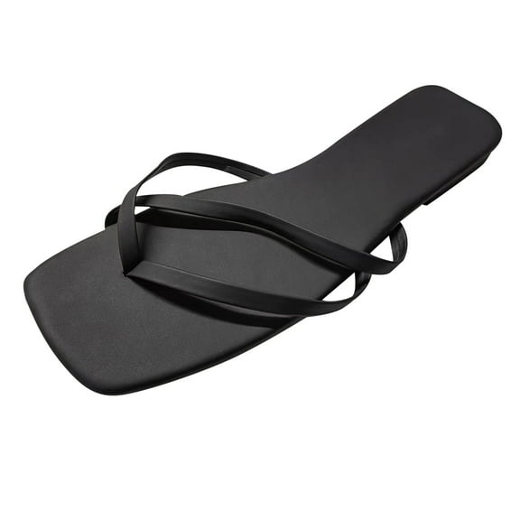 JeashCHAT Women's Slide Sandals Slip On Flat Sandals Flip Flops Square Open Toe Sandals Casual Summer Sandals (Black)