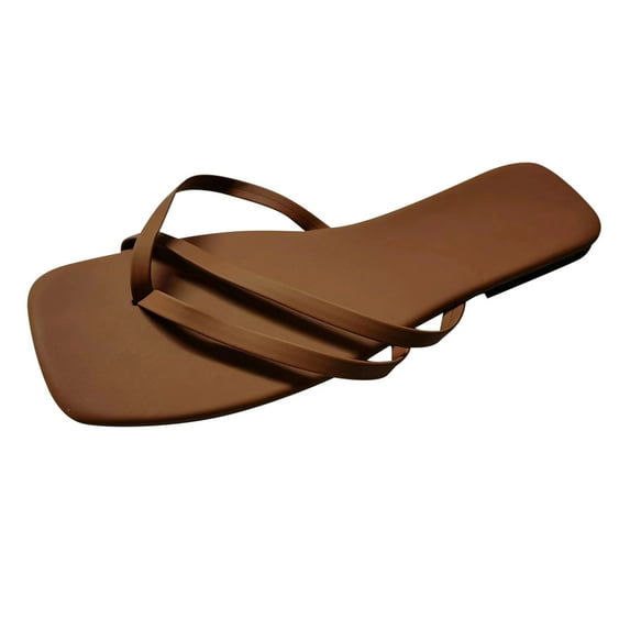 JeashCHAT Women's Slide Sandals Slip On Flat Sandals Flip Flops Square Open Toe Sandals Casual Summer Sandals (Brown)