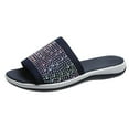 thumbnail image 1 of JeashCHAT Women's Slide Sandals Summer Ladies Rhinestone Slippers Casual Breathable Slip On Flat Sandals (Black), 1 of 7