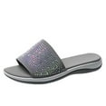thumbnail image 1 of JeashCHAT Women's Slide Sandals Summer Ladies Rhinestone Slippers Casual Breathable Slip On Flat Sandals (Gray), 1 of 2
