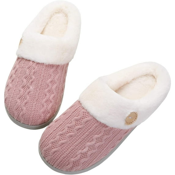 JeashCHAT Women's Slip On Fuzzy House Slippers Memory Foam Slippers Outdoor Indoor Warm Plush Bedroom Shoes with Faux Fur Lining