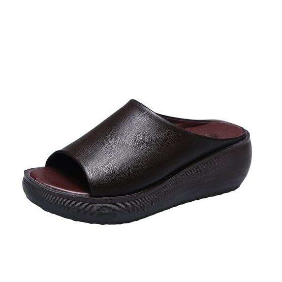 JeashCHAT Women's Slip On Peep Toe Backless Platform Wedge Sandals Leisure Vacation Beach Sandals Comfort Flatform Sandals