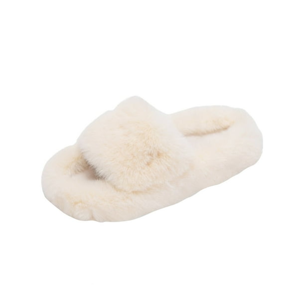 JeashCHAT Women's Slippers Fuzzy Soft House Slippers Bedroom Slippers for Women Plush Comfy Home Shoes Slip On (White)