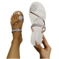 thumbnail image 1 of JeashCHAT Women's Slippers Rhinestone Flat Sandals Strappy Slip On Open Toe Slide Sandals with Flower Clip Toe Ring Summer Beach Sandals, 1 of 9