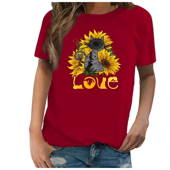 JeashCHAT Women's Tops Casual Clearance Women Casual Printing Shirts Short Sleeve Loose Tee Tops Tunic Blouse