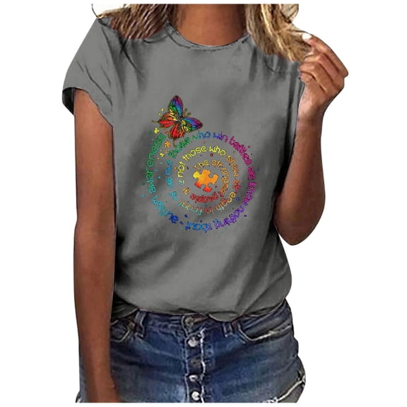 JeashCHAT Women's Tops Casual Women Casual Letter Printing Short Sleeves O-Neck Loose T-Shirt Blouse Tops