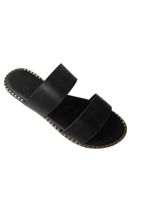 Women's Two Band Sandal Slide Sandals Open Toe Double Strap Slip On Flat Sandals Casual Summer Sandals Slippers for Beach Indoor Outdoor