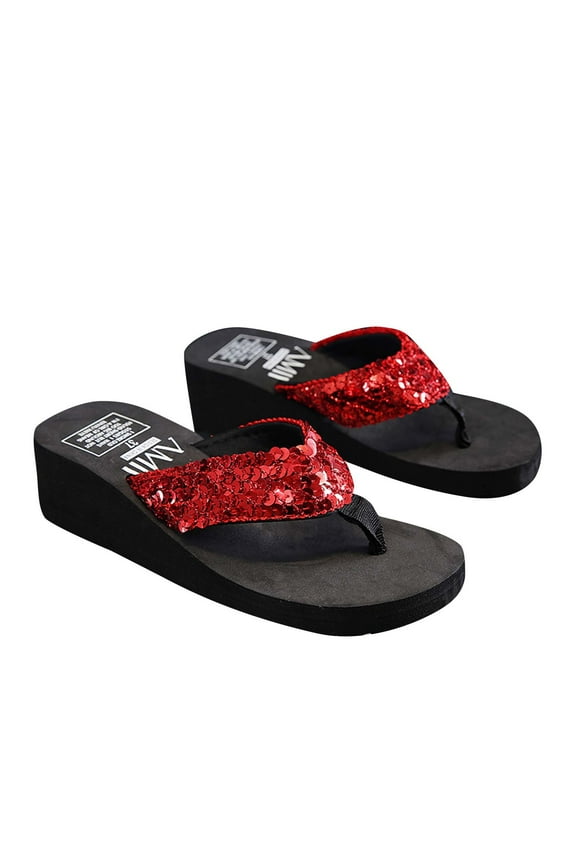 Women's Wedge Flip Flops Adult Female Platform Thong Sandals Sequin Thick Strap Slippers Summer Beach Sandals