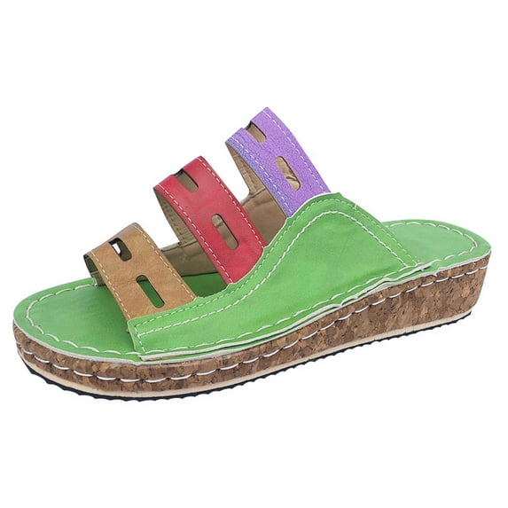 JeashCHAT Women's Wedge Sandals Slip On Open Toe Strappy Wedges Arch Support Sandals Summer Casual Slide Sandals