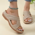 thumbnail image 1 of JeashCHAT Women's Wedge Slide Sandals Open Toe Hollow Out Slip On Casual Summer Sandals Fashion Low-heeled Sandals (Beige), 1 of 8