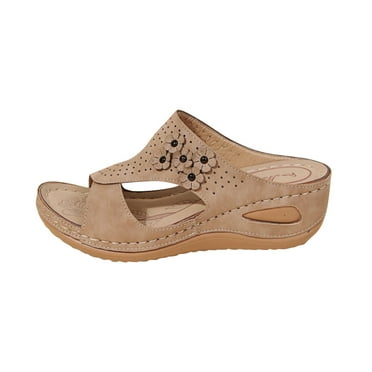JeashCHAT Women's Wedge Slide Sandals Summer Slip On Platform Flowers Slides Casual Beach Sandals Dressy Slippers Comfortable Dress Walking Shoes