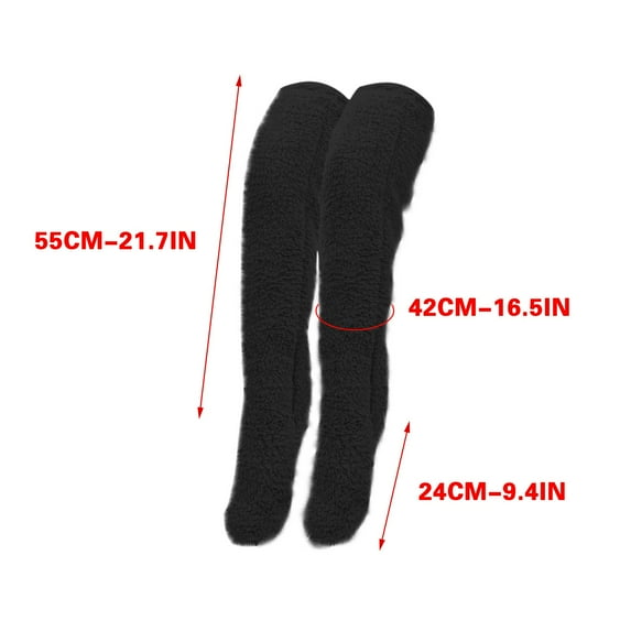 JeashCHAT Women's Winter Over Knee Thigh High Fuzzy Socks Plush Slipper Stockings Extra Long Leg Warmers Home Sleeping Socks, Black
