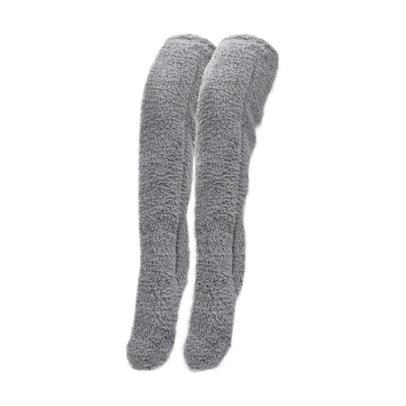 JeashCHAT Women's Winter Over Knee Thigh High Fuzzy Socks Plush Slipper Stockings Extra Long Leg Warmers Home Sleeping Socks, Gray