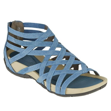 JeashCHAT Womens Gladiator Sandals Flat Fisherman Cross Strappy Sandal Back Zipper Beach Wide Width Open Toe Sandals for Women Dressy Summer (Blue)