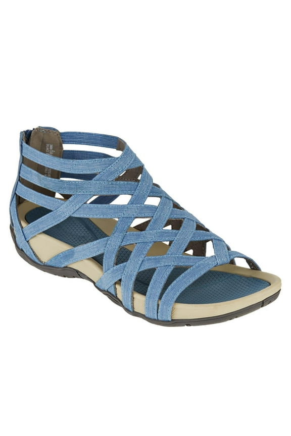 Womens Gladiator Sandals Flat Fisherman Cross Strappy Sandal Back Zipper Beach Wide Width Open Toe Sandals for Women Dressy Summer (Blue)