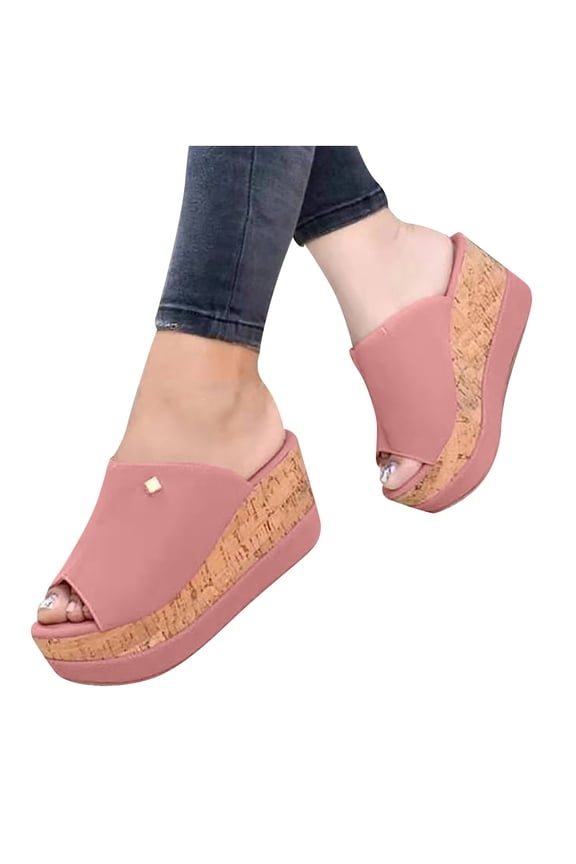 Womens Platform Wedge Sandals Peep Toe Slip On Slide Sandals Lightweight Wedges Mules Dress Summer High Heel Slippers