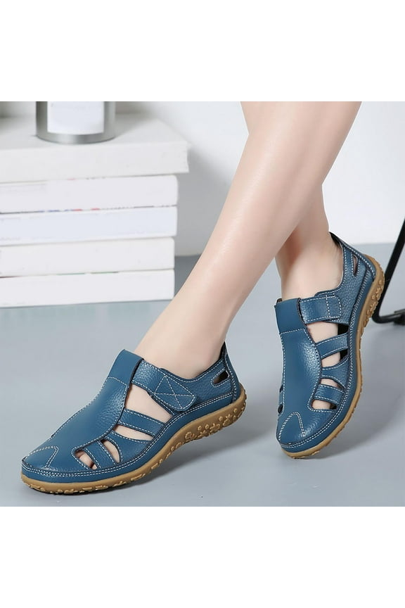 Womens Sandals Closed Toe Ankle Strap Comfort Summer Beach Flats Sandal Causal Comfortable Round Toe Gladiator Outdoor Shoes (Blue)