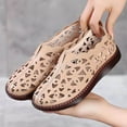 thumbnail image 1 of JeashCHAT Womens Shoes Women's Breathable Hollow Out Leatherette Flat Sandals Slip On Flats (Beige), 1 of 5