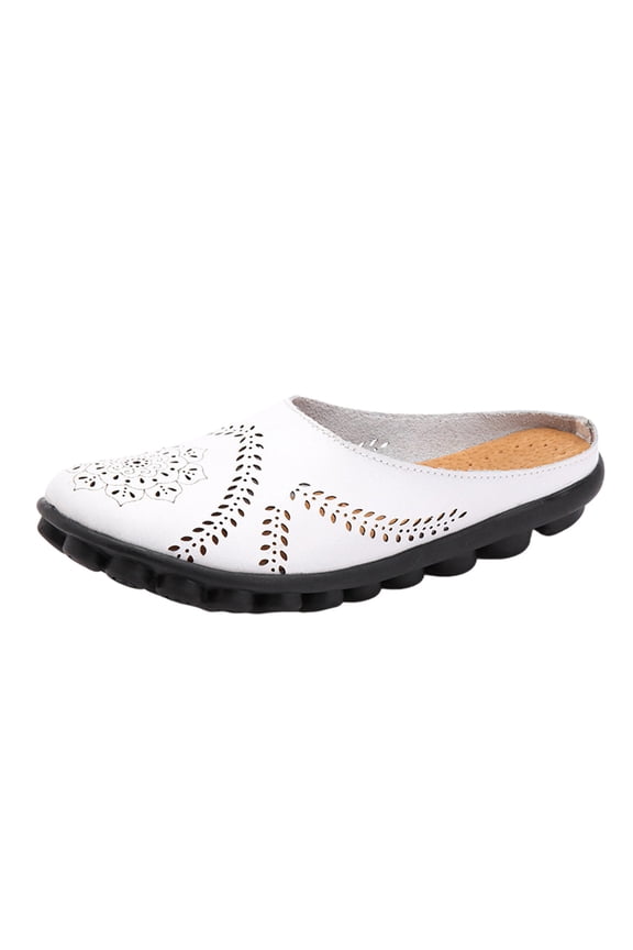 Womens Shoes Solid Color Retro Hollow Out Carved Flower Slippers Slip On Summer Mules Closed Toe Slides Loafers