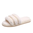 thumbnail image 1 of JeashCHAT Womens Slippers Fuzzy Rhinestone One Band Memory Foam Slippers Cozy Plush Open Toe Home Shoes Indoor Outdoor Slip On Breathable (White), 1 of 9