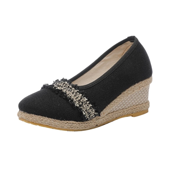 JeashCHAT Womens Summer Espadrille Sandals Slip On Closed Toe Platform Wedge Shoes Comfortable Wedge Heels