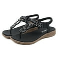 thumbnail image 1 of JeashCHAT Womens Thong Sandals Rhinestone T-Strap Thong Flat Sandals for Summer Beach Wedding, Comfort Slip On Elastic Ankle Strap Dress Flats Sandals, 1 of 6
