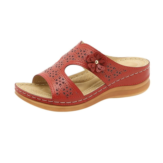JeashCHAT Womens Wedge Sandals Open Toe Low-heeled Slide Sandals Casual Bohemian Style Hollow Out Flower Platform Sandals Summer Breathable Slippers