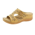 thumbnail image 1 of JeashCHAT Womens Wedge Sandals Open Toe Low-heeled Slide Sandals Casual Bohemian Style Hollow Out Flower Platform Sandals Summer Breathable Slippers, 1 of 4