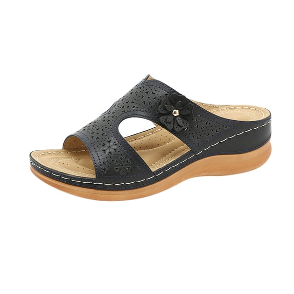 JeashCHAT Womens Wedge Sandals Open Toe Low-heeled Slide Sandals Casual Bohemian Style Hollow Out Flower Platform Sandals Summer Breathable Slippers