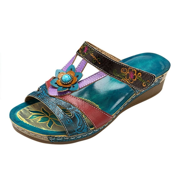 JeashCHAT Womens Wedge Sandals Orthopedic Sandals Thick-Soled Slippers Bohemian Summer Beach Sandals Fashion Wedge Slide Sandals