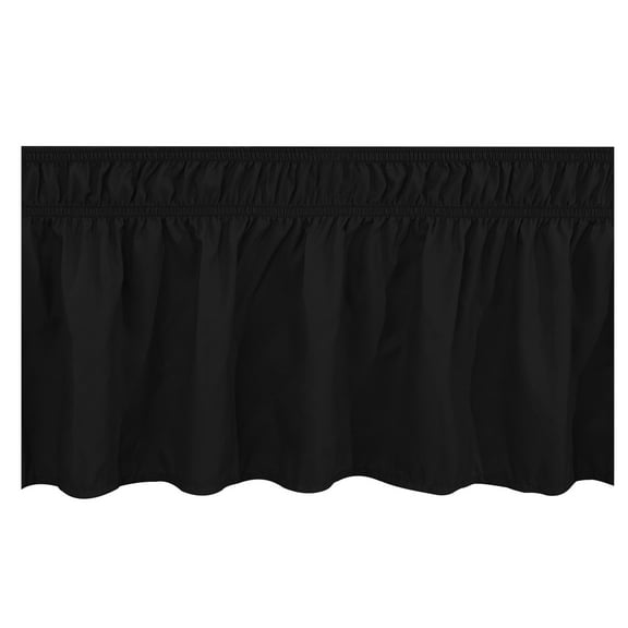 JeashCHAT Wrap Around Bed Skirt & Dust Ruffle with Adjustable Elastic Belt, Easy Fit, King, 15 Inch Drop, Machine Washable, Black