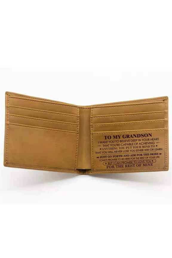 to My Grandson Premium Cow Leather Card Wallet, Carry A and Ultra-Thin Real Pickup Bag, Card Cover and Wallet, Christmas for Your Kids