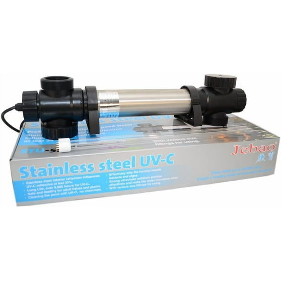 Jebao STU-55 Stainless Steel Pond and Aquarium UV Clarifier, 55-Watt, Any Water Type