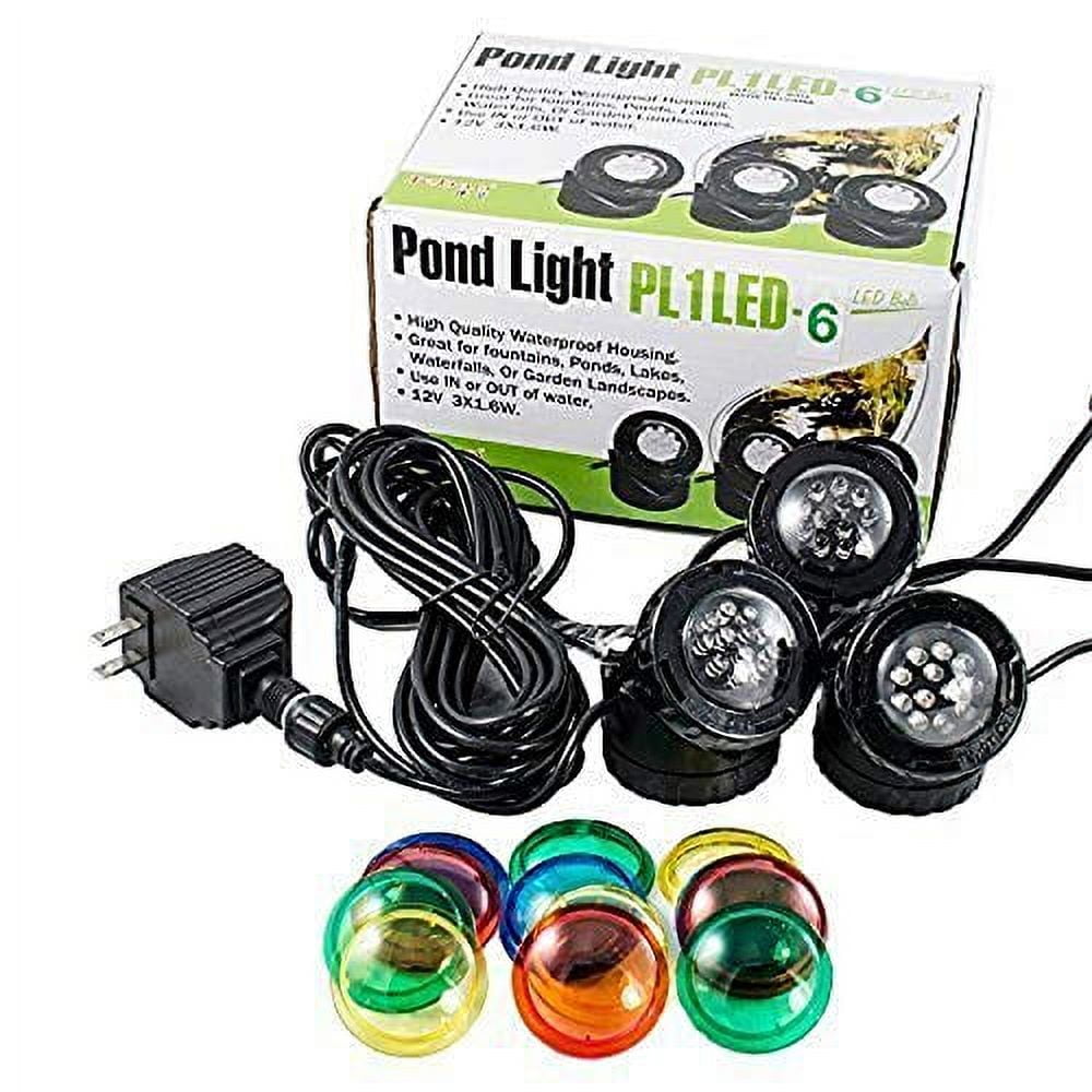 Submersible Cool White LED Pond Lights with Color Lenses Set