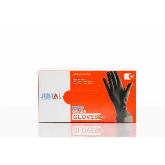 Jebtal 4 Mil Nitrile Food Grade Gloves, Black- puncture resistant, Ambidextrous Latex free food safe 100 disposable gloves, Multipurpose, Comfortable Fit - Medium