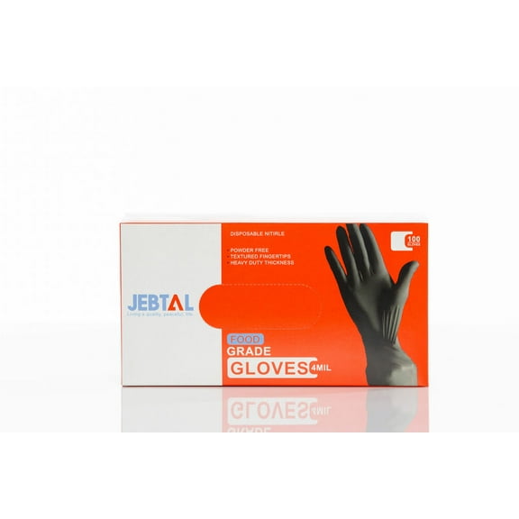 Jebtal 4 Mil Nitrile Food Grade Gloves, Black- puncture resistant, Ambidextrous Latex free food safe 100 disposable gloves, Multipurpose, Comfortable Fit - Medium