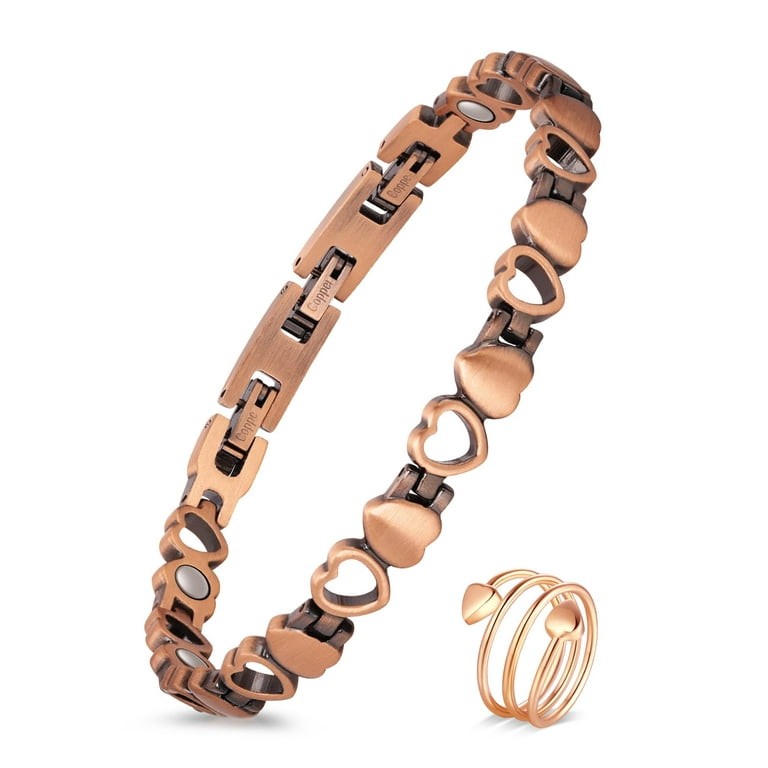 Jecanori Pure Copper Bracelets Ring for Women Magnetic Lymphatic Drainage Ring and Copper Magnetic Bracelets for Women Healing Copper Jewelry