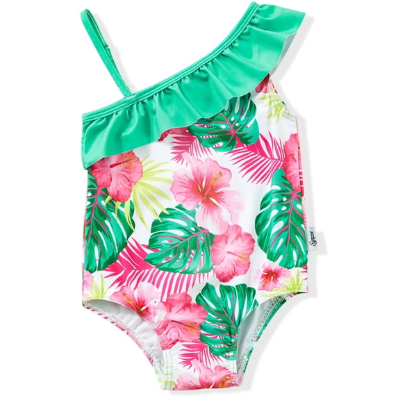 Jeccie Baby Girls One Piece Swimsuit One Shoulder Ruffle Swimwear Beach Bathing Suit 2-3 Years