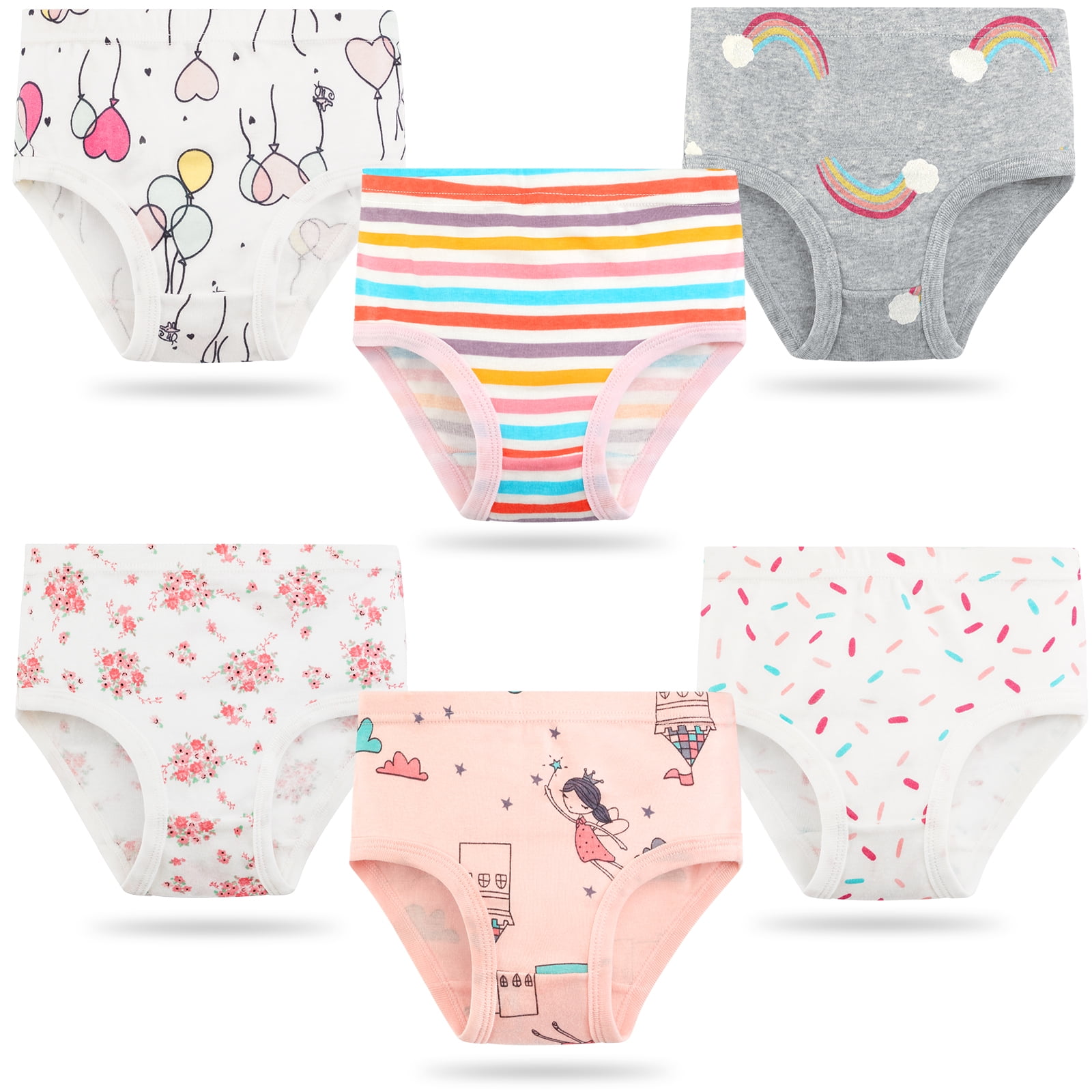 Jeccie Kids Baby Girls Lovely 100% Cotton Briefs, Soft Underwear 6-Pack,#A  for 6-7 Years