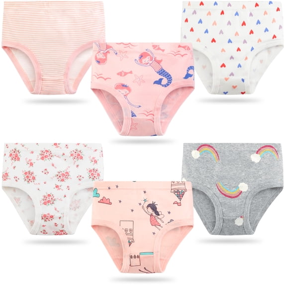 Jeccie Kids Baby Girls Lovely 100% Cotton Briefs, Soft Underwear 6-Pack,#B for 3-4 Years