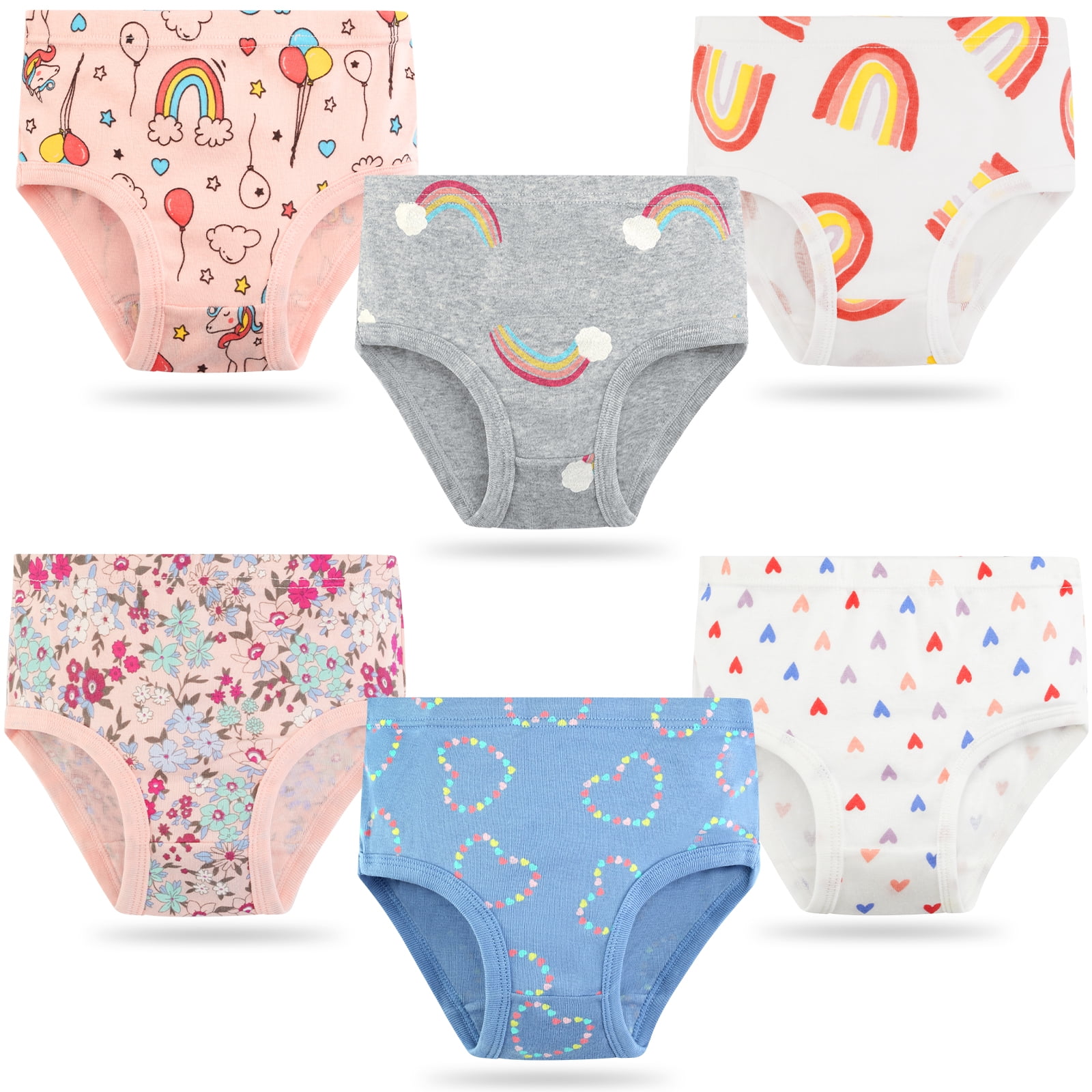 Jeccie Kids Baby Girls Lovely 100% Cotton Briefs, Soft Underwear 6-Pack,#A  for 6-7 Years 