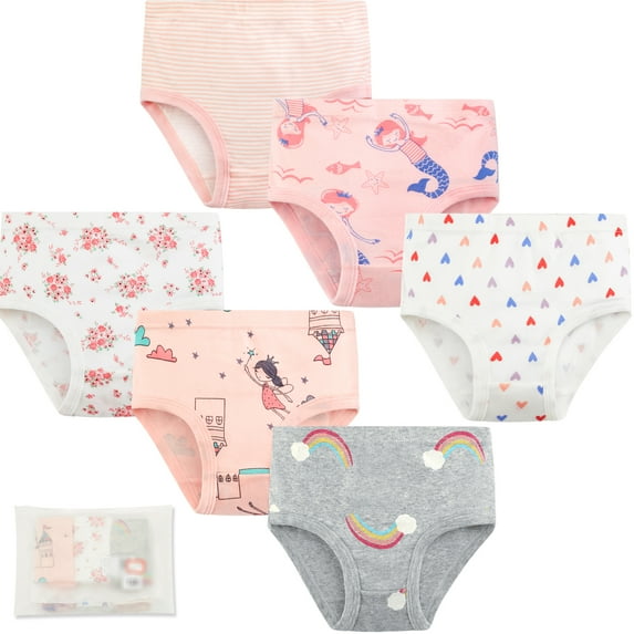 Jeccie Little Girls' Cotton Brief Breathable Toddler Panties Kids Assorted Underwears 6 Pack 2-7 Years