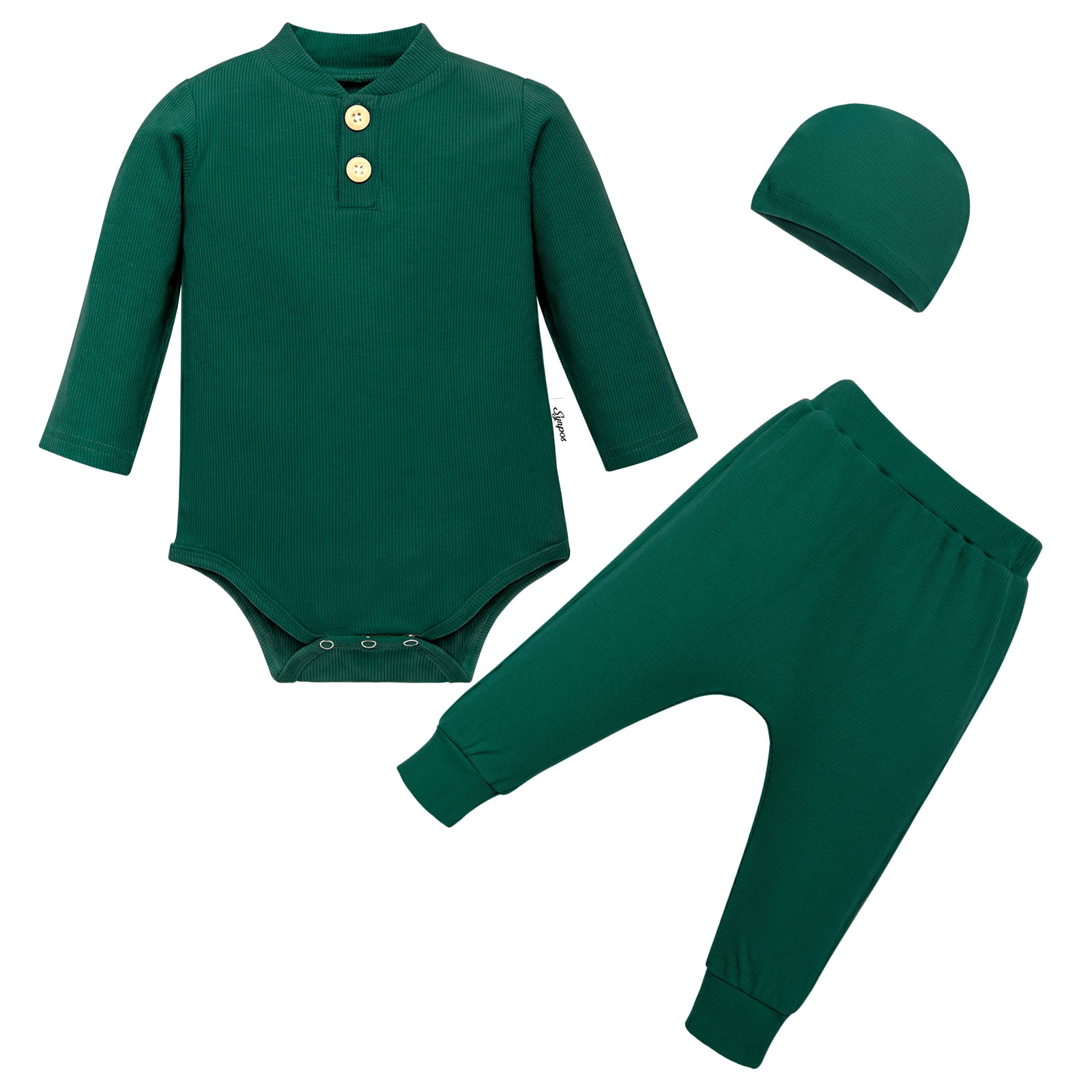 Jeccie Newborn Baby Boys Long Sleeve Solid Outfits Clothes Ribbed