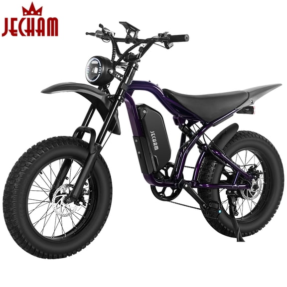 Jecham QL200 Pedal-Assist eBike, 1500W Peak Power, 40V Battery, Up to 40 Miles, 32 MPH, Inverted Fork & Faux Carbon Fiber Frame, 20" Fat Tires, Shimano 7-Speed, UL2849