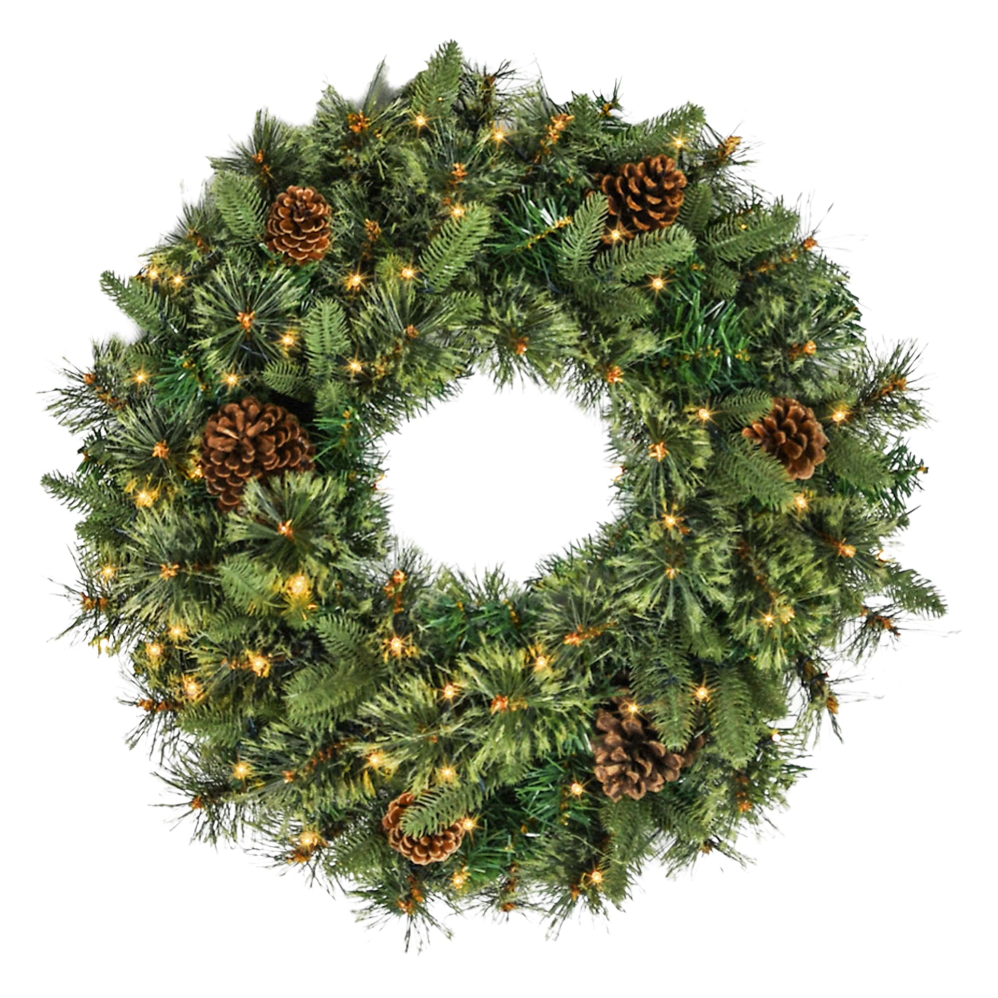24" Green Pine Needle Christmas Wreath with LED Lights