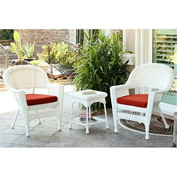 Jeco 3 Piece Rattan Wicker Outdoor Patio Bar Set, White/Red Orange
