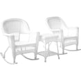thumbnail image 1 of Jeco 3 Piece Resin Wicker Outdoor Patio Rocker Chair with End Table Set in White, 1 of 6