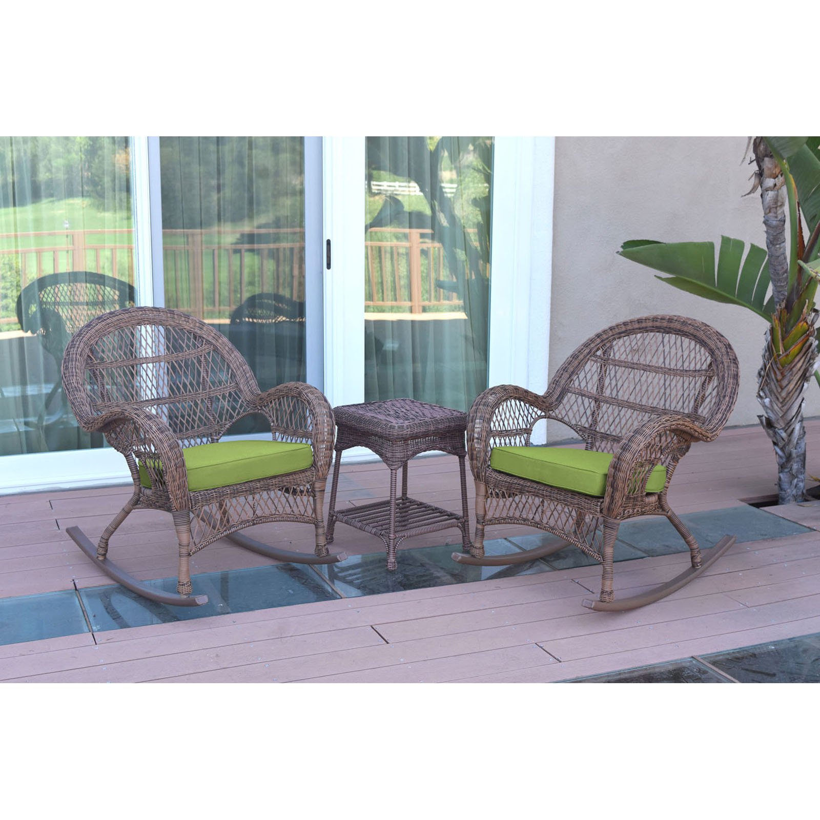 Jeco 3 Piece Wicker Conversation Set in Espresso with Red Cushions - image 1 of 11